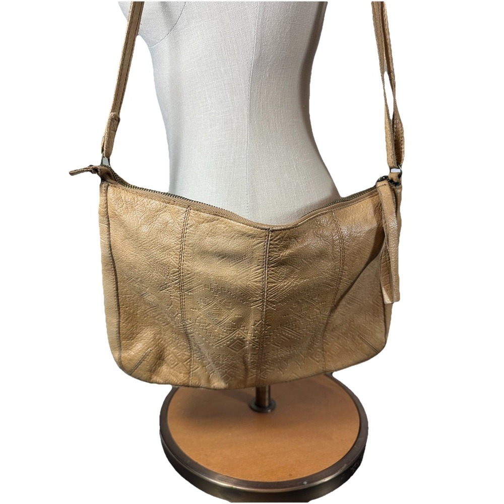 Anthropologie Day & Mood Carla Crossbody Tan Leather Handbag Boho/Southwestern